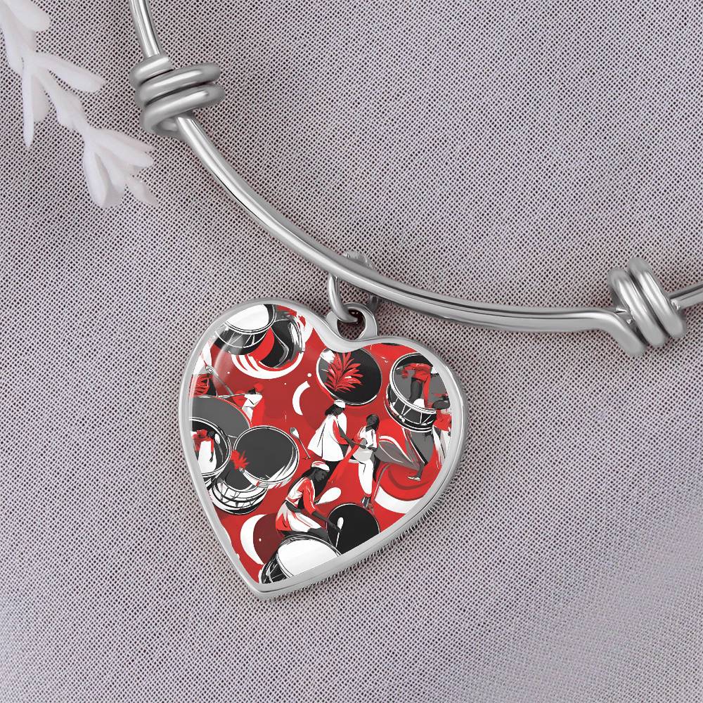 Festive Drumming Scene Customizable Heart Silver Bangle