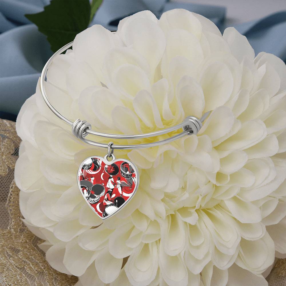 Festive Drumming Scene Customizable Heart Silver Bangle
