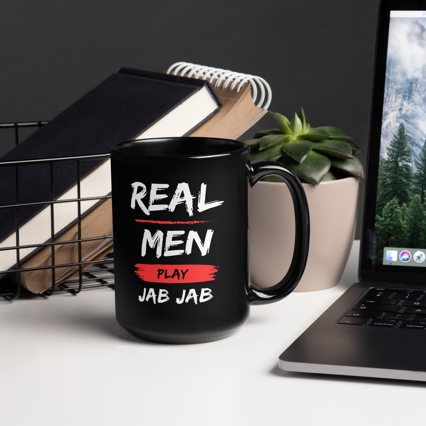 Real Men Play Jab Jab Black Glossy Mug