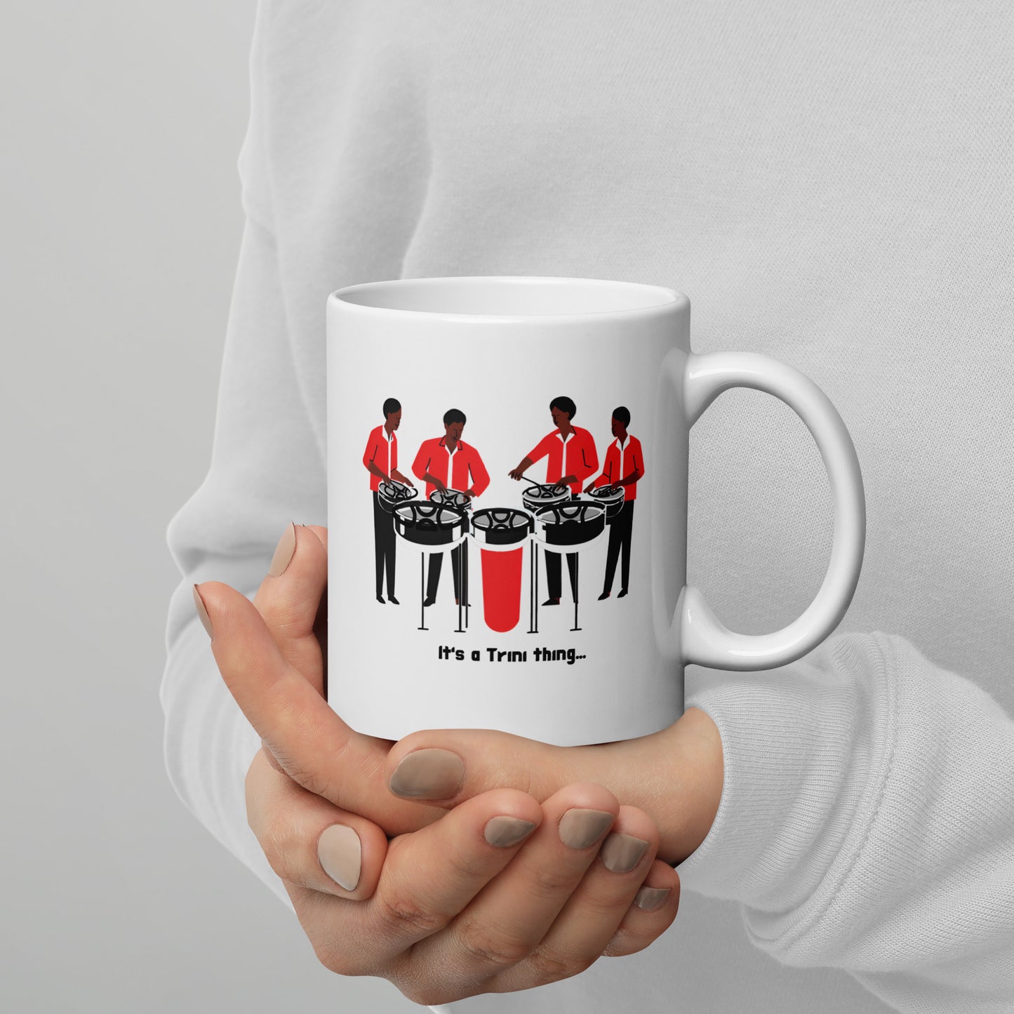 4 Men Playing Pan White Glossy Mug