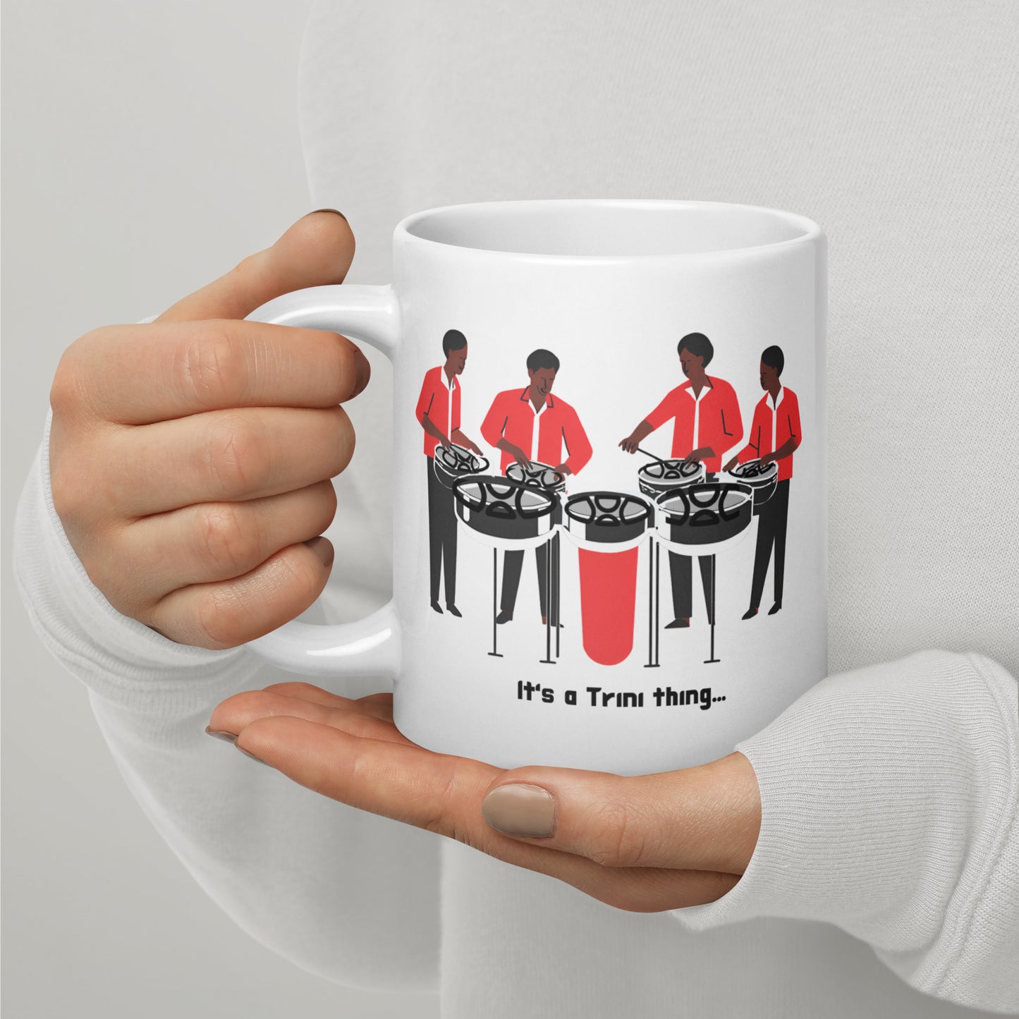 4 Men Playing Pan White Glossy Mug