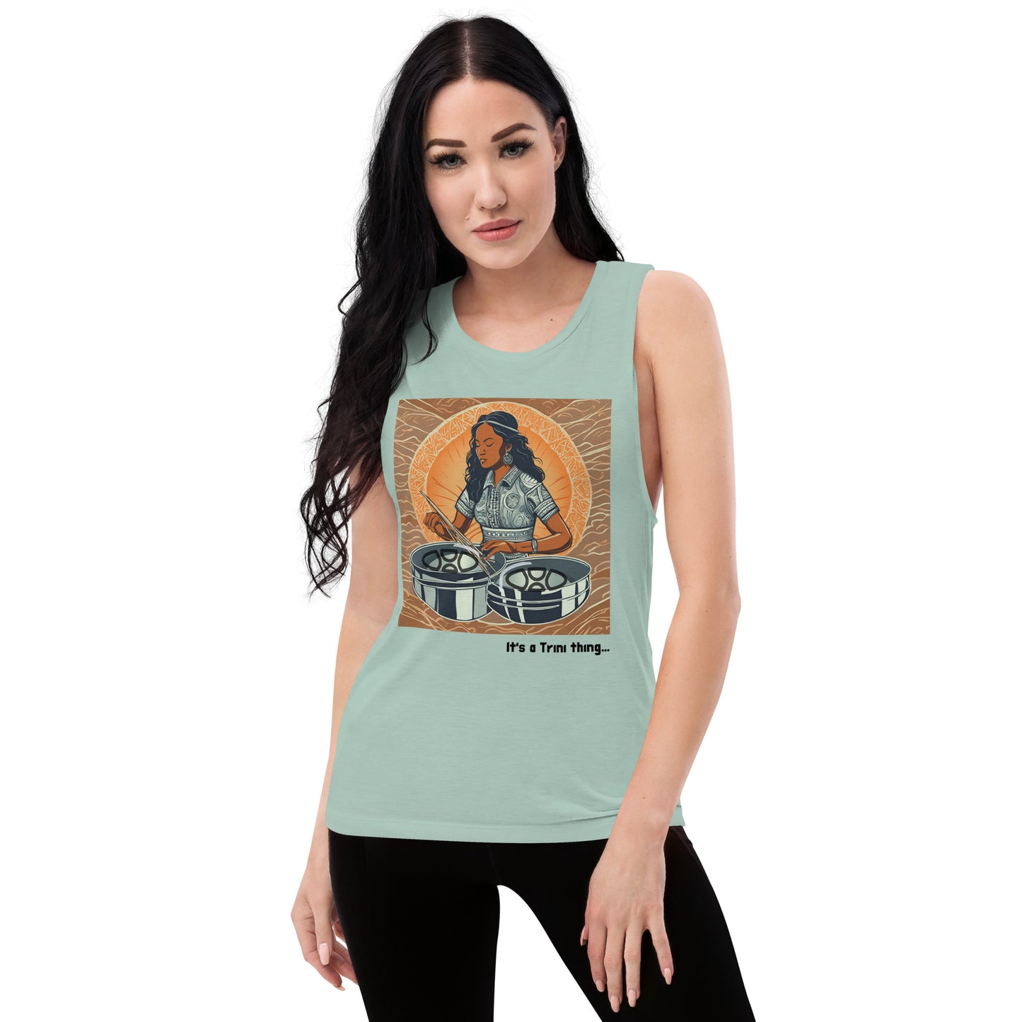 Young Black Woman Playing Pan Women's Muscle Tank