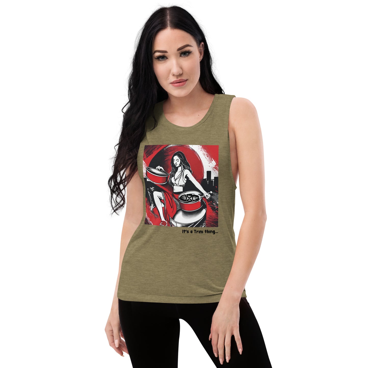 Young Woman Playing Steel Pan Women's Muscle Tank