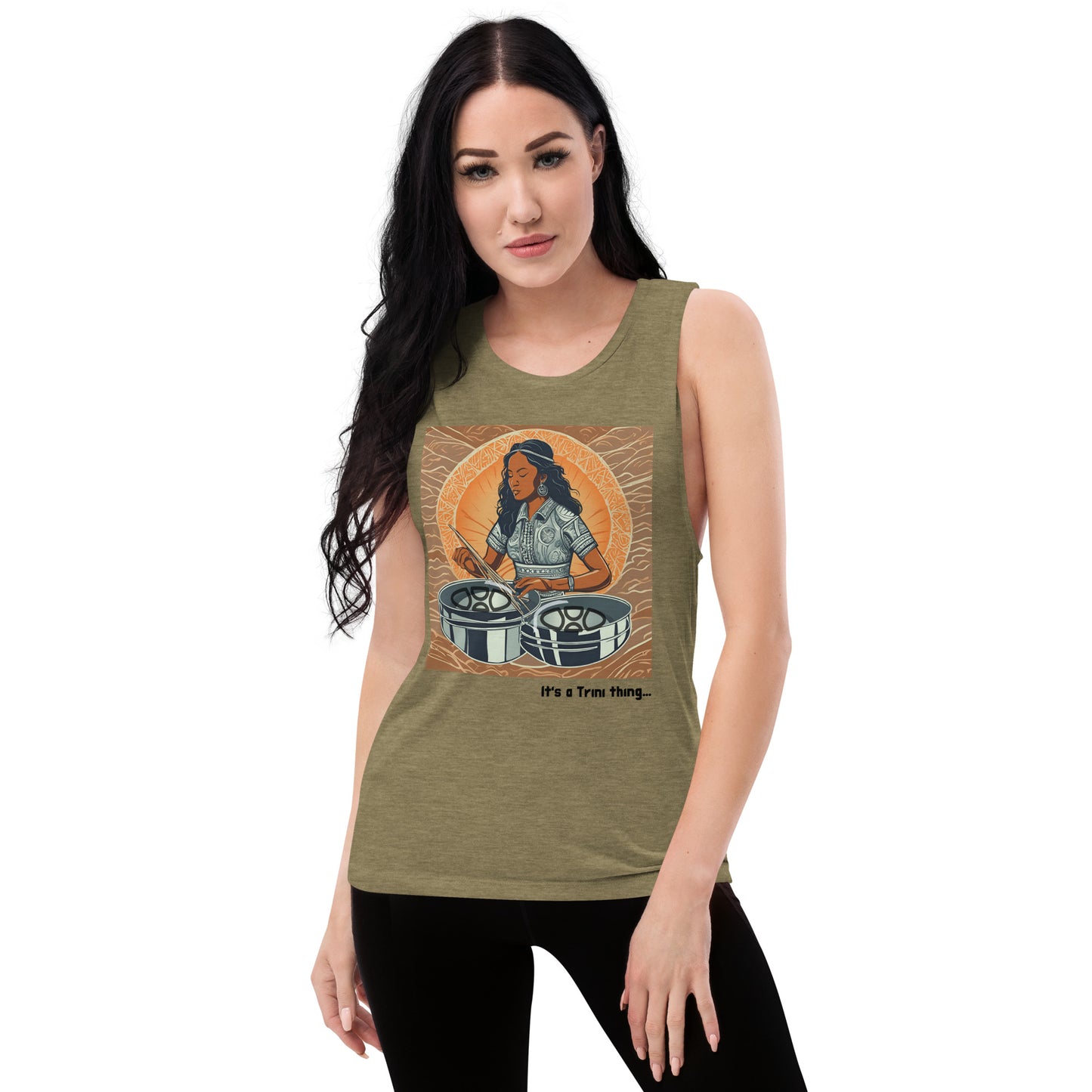 Young Black Woman Playing Pan Women's Muscle Tank