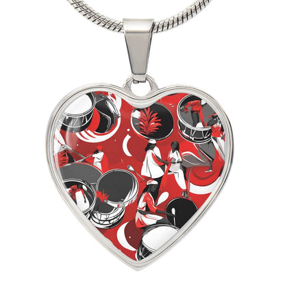 Festive Drumming Scene Customizable Heart Pendant Silver Necklace