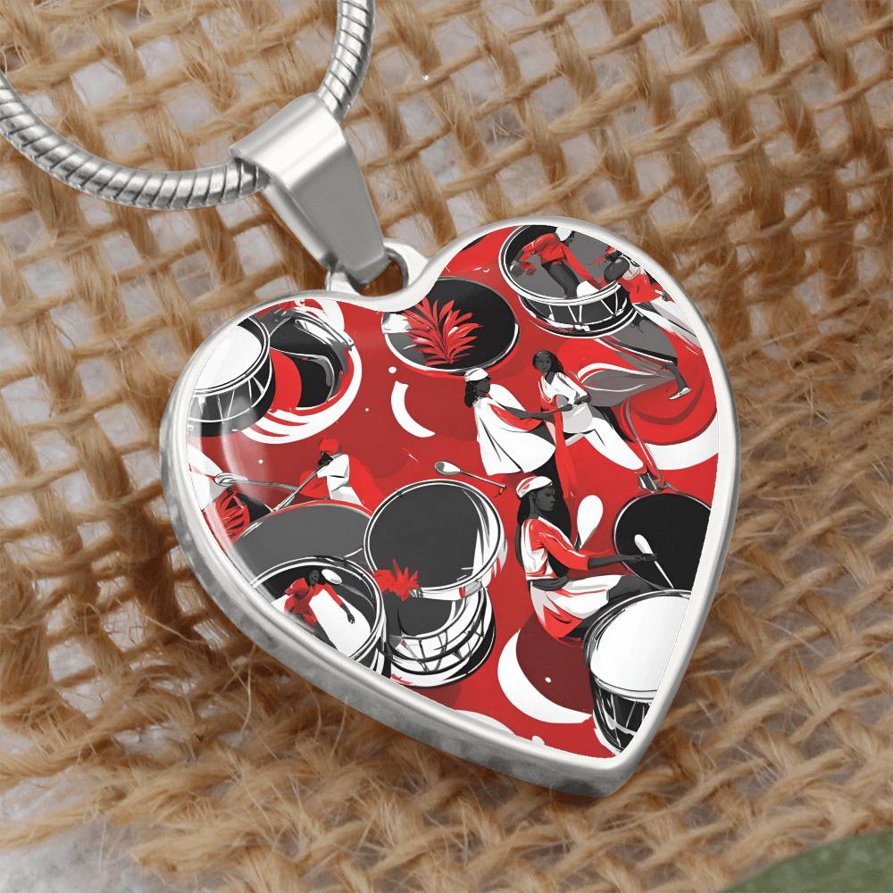 Festive Drumming Scene Customizable Heart Pendant Silver Necklace