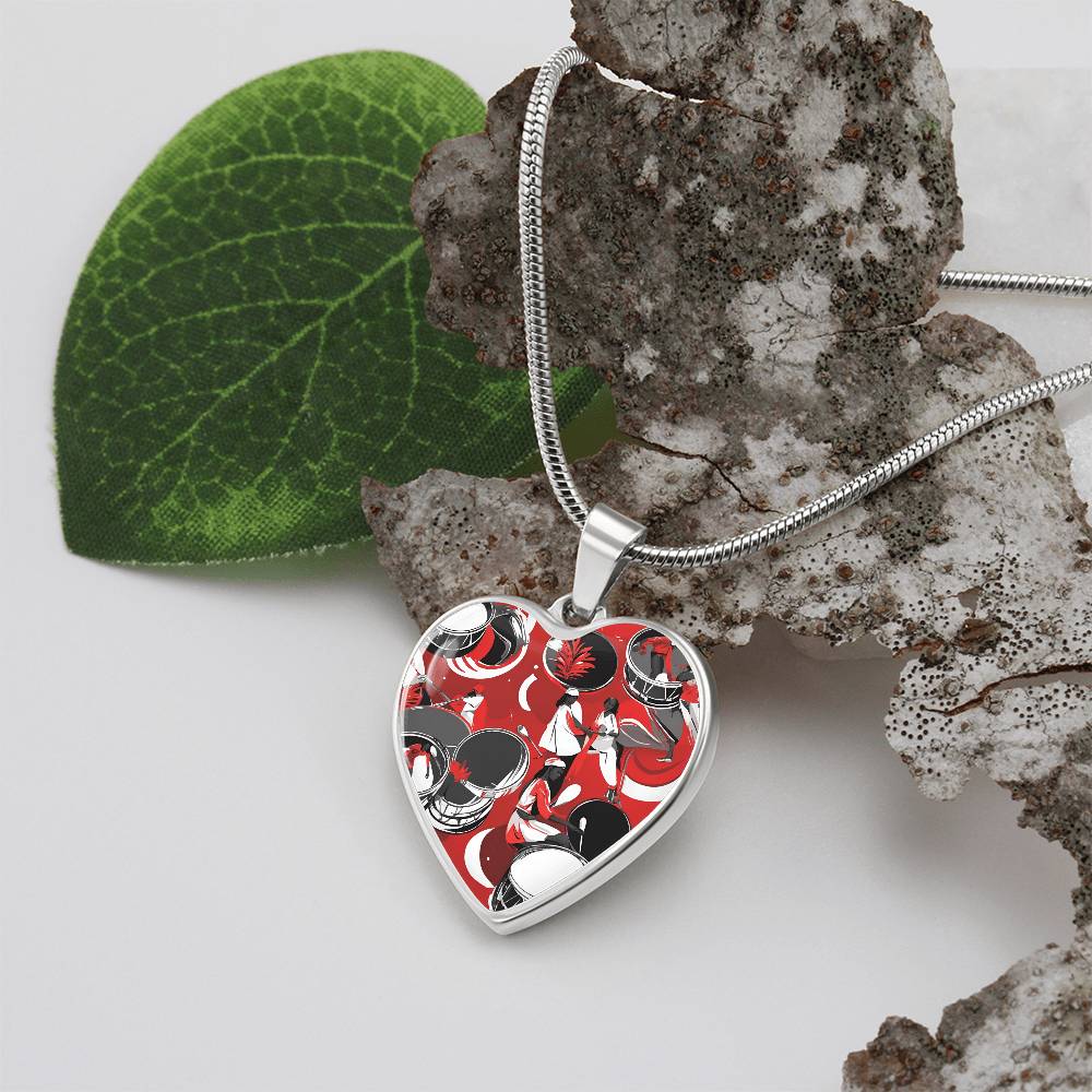 Festive Drumming Scene Customizable Heart Pendant Silver Necklace