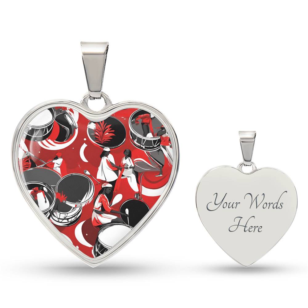 Festive Drumming Scene Customizable Heart Pendant Silver Necklace