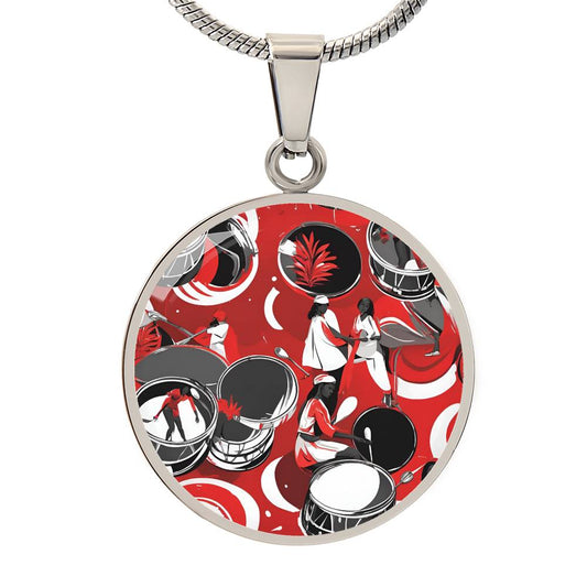 Festive Drumming Scene Customizable Circle Pendant Silver Necklace