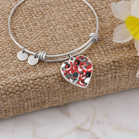 Festive Drumming Scene Customizable Heart Silver Bangle