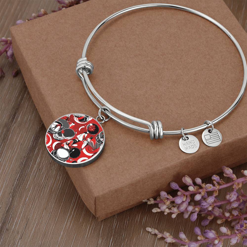 Festive Drumming Scene Customizable Circle Silver Bangle