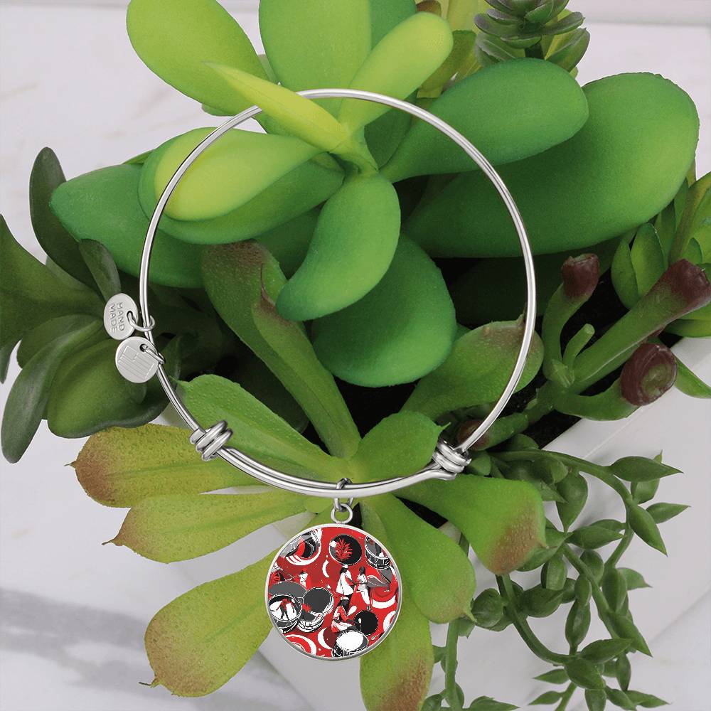 Festive Drumming Scene Customizable Circle Silver Bangle