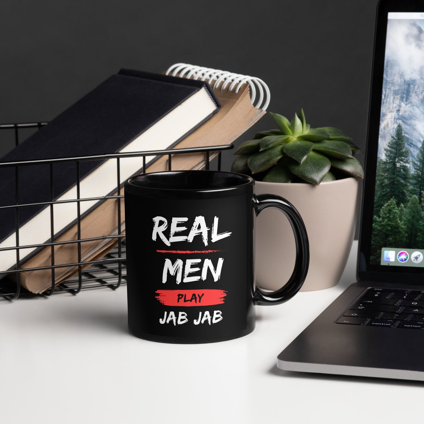 Real Men Play Jab Jab Black Glossy Mug