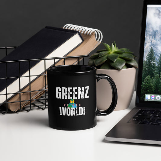 Greenz To The World Black Glossy Mug