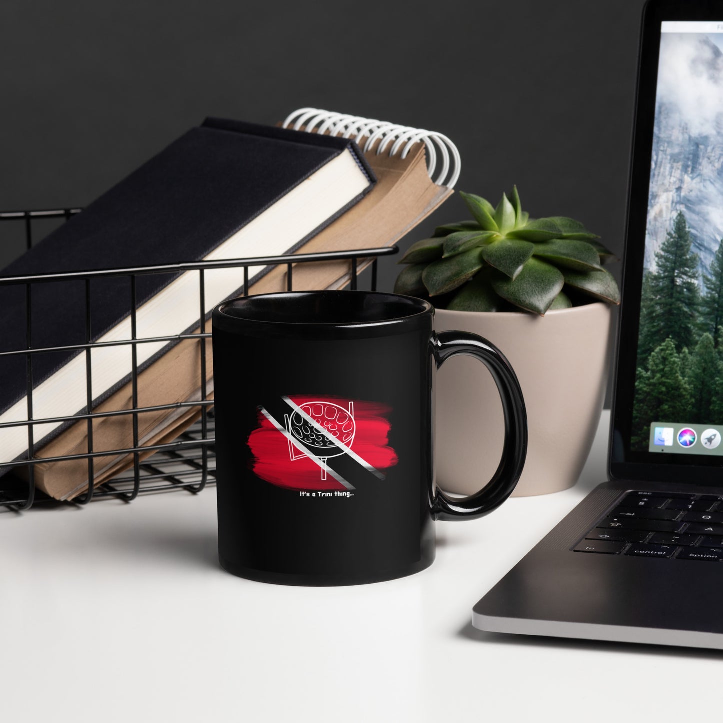 Trinidad Steelpan With Flag Black Glossy Mug