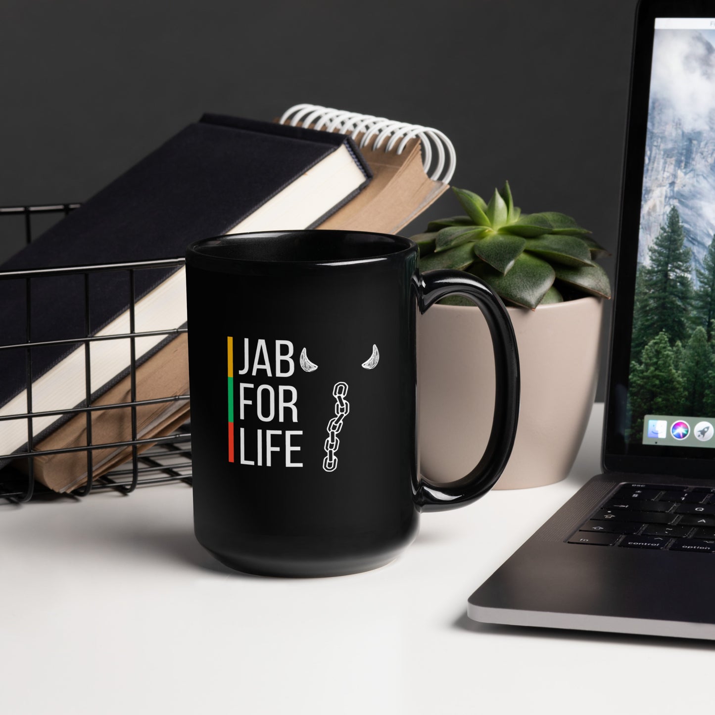 Jab For Life. Horn And Chain Black Glossy Mug