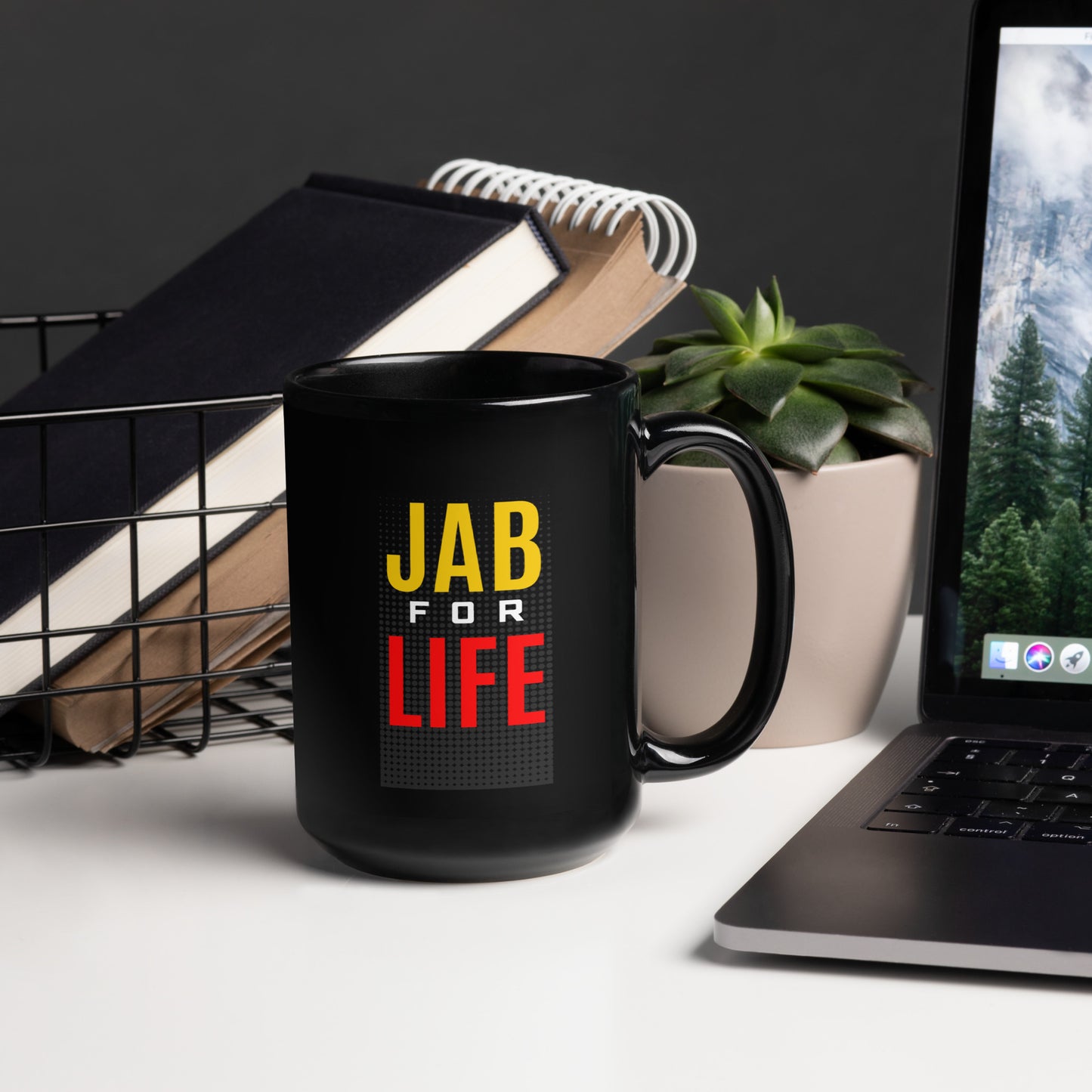 Jab For Life Words Only Black Glossy Mug