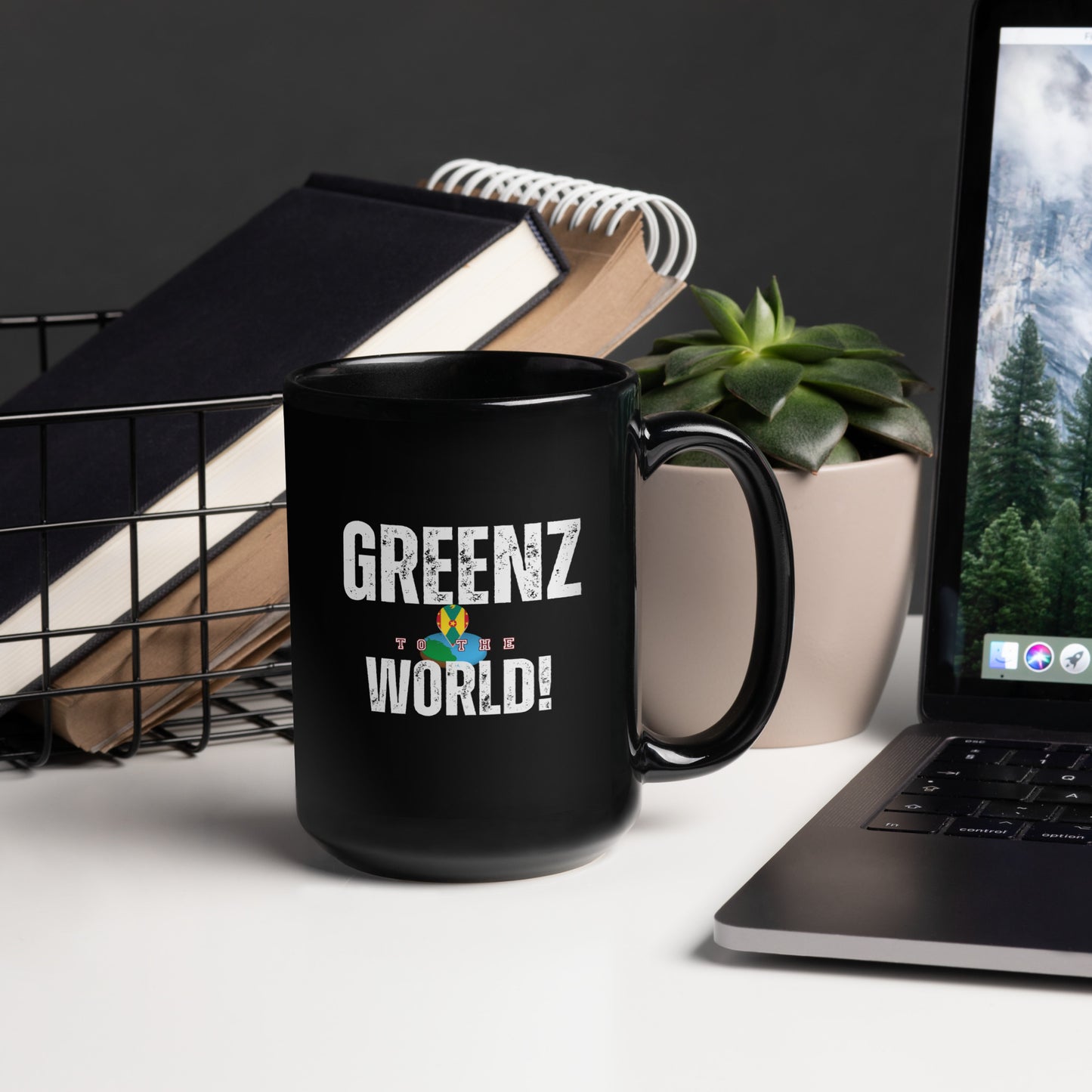 Greenz To The World Black Glossy Mug