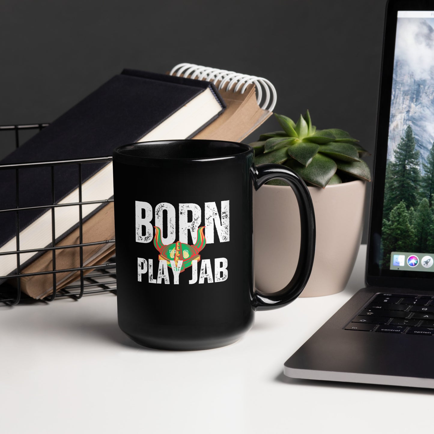 Born To Play Jab Helmet Black Glossy Mug