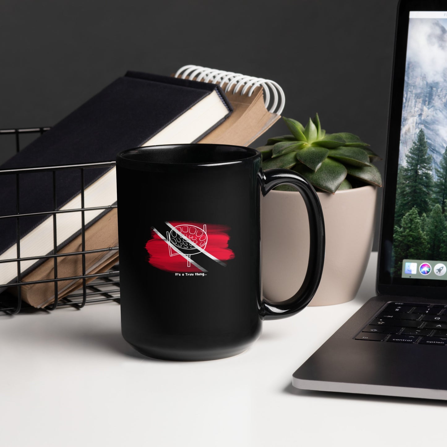 Trinidad Steelpan With Flag Black Glossy Mug