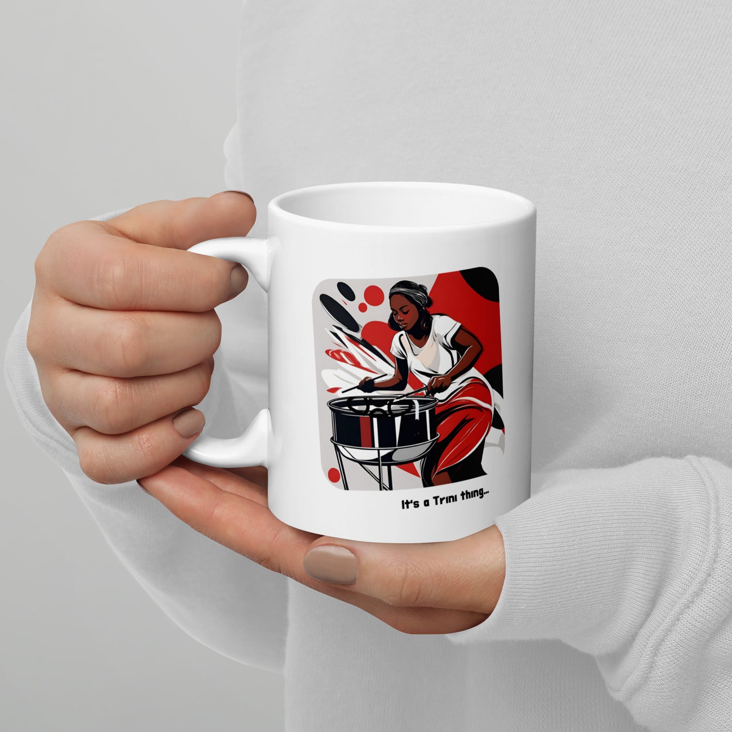 Black Woman Playing Steel Pan White Glossy Mug