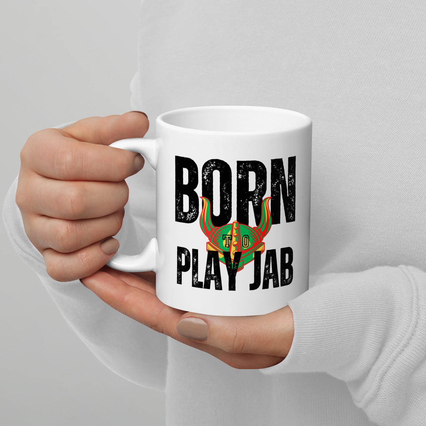 Born To Play Jab Helmet Light White Glossy Mug