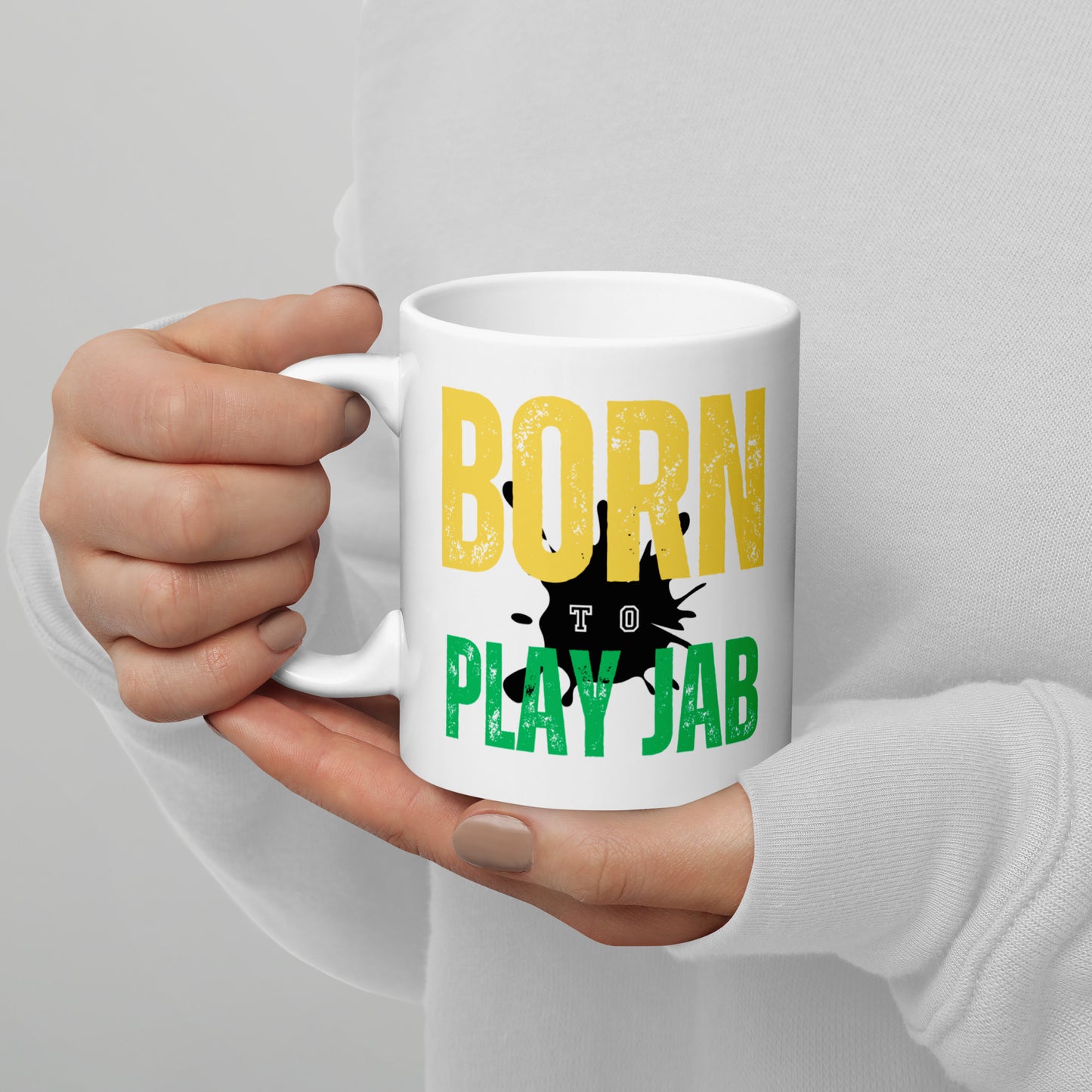 Born To Play Jab Paint Splash White Glossy Mug