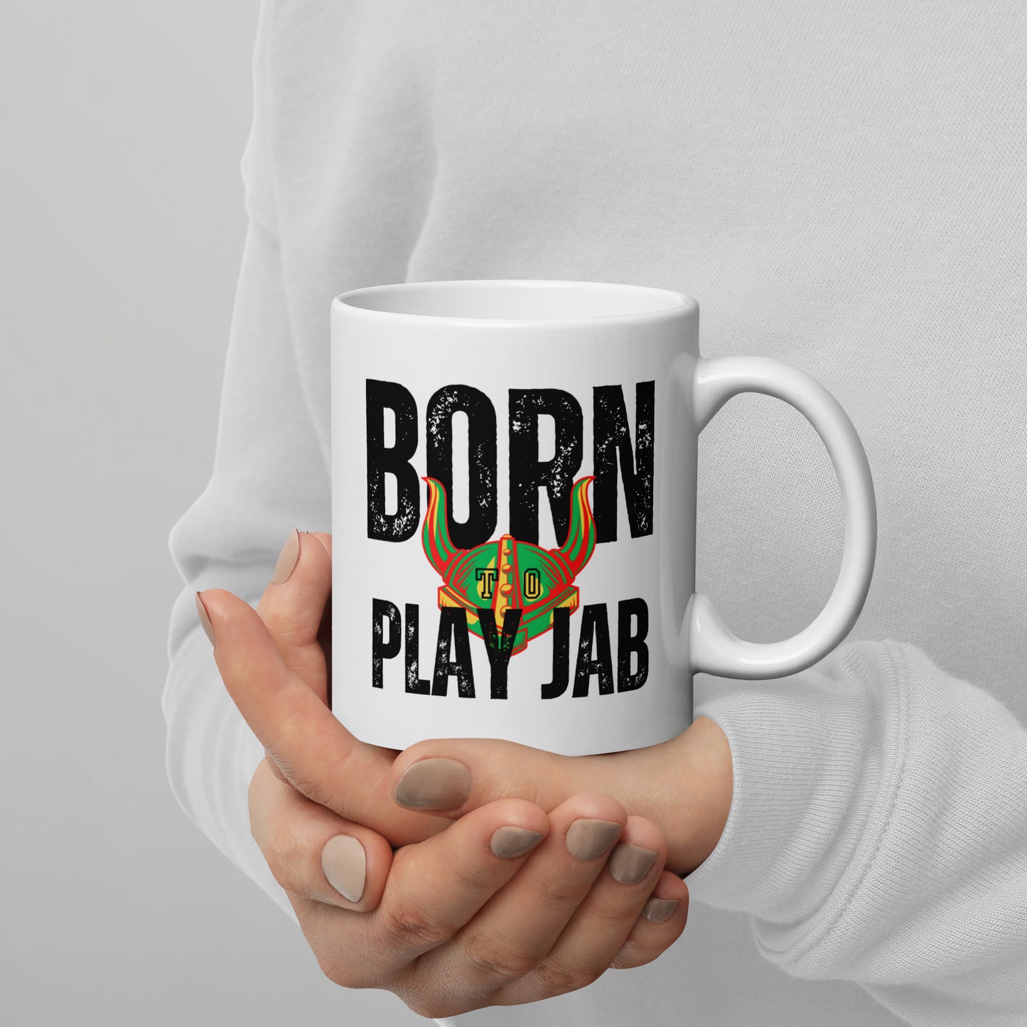 Born To Play Jab Helmet Light White Glossy Mug