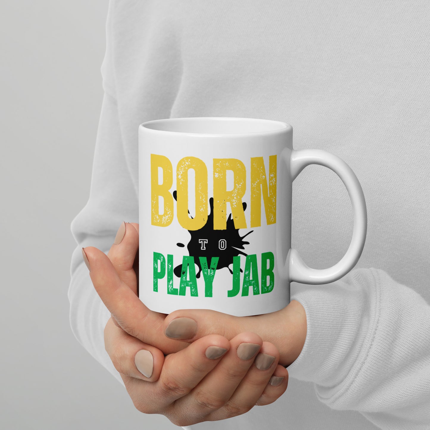 Born To Play Jab Paint Splash White Glossy Mug