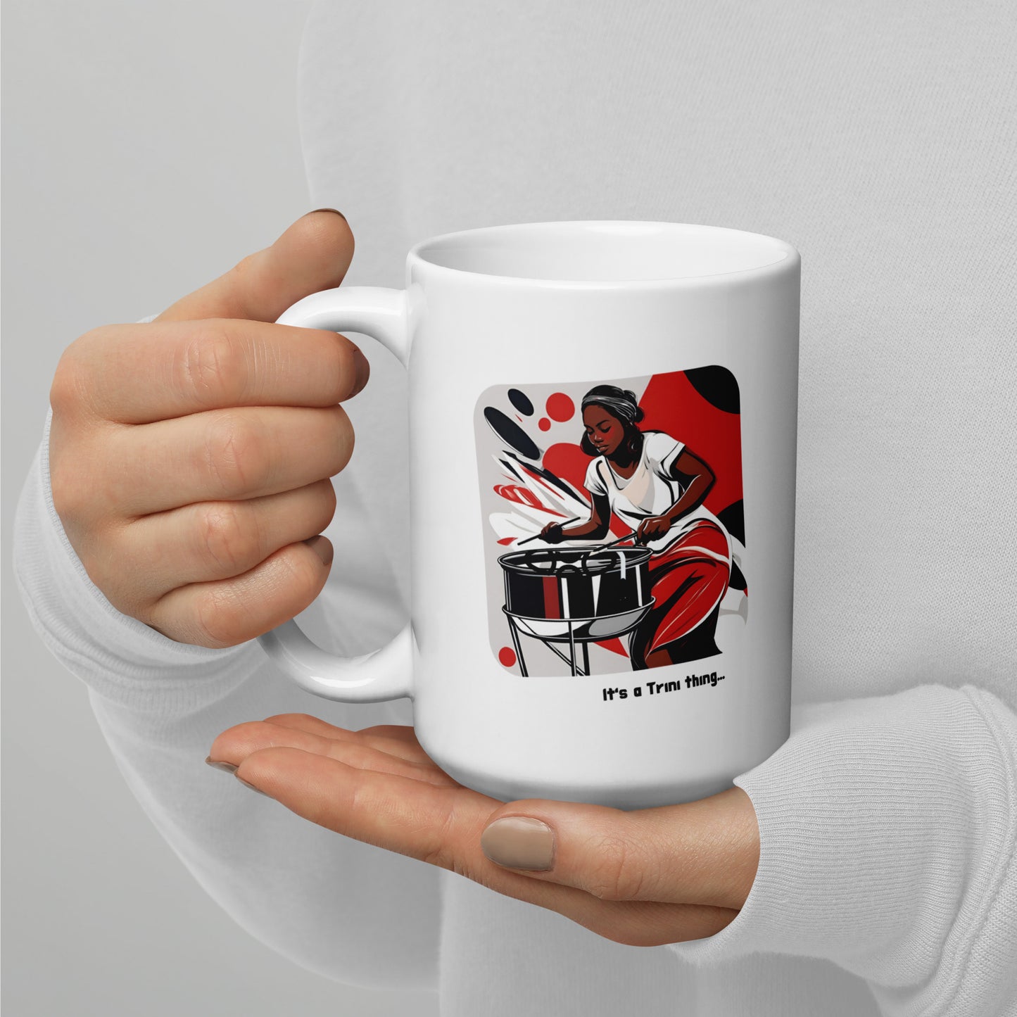 Black Woman Playing Steel Pan White Glossy Mug