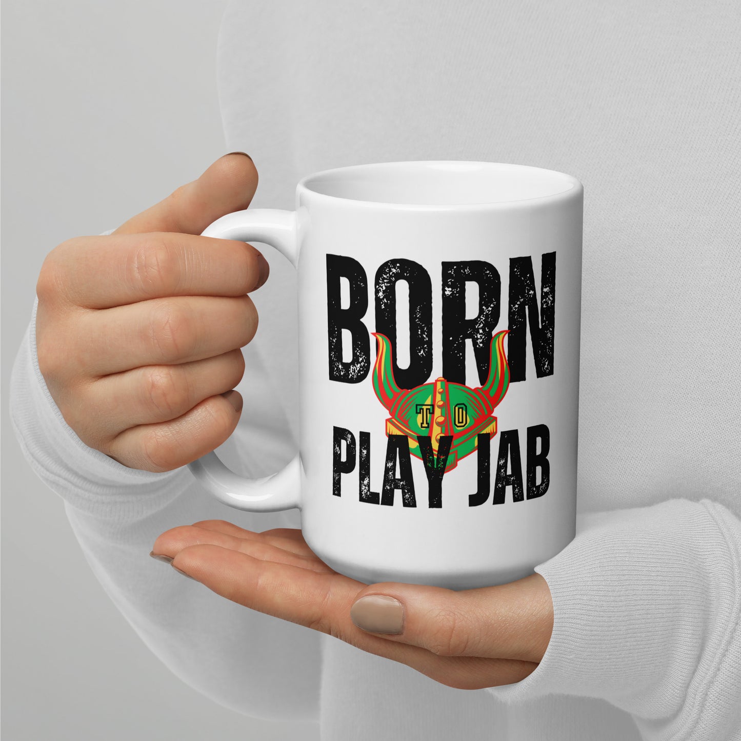 Born To Play Jab Helmet Light White Glossy Mug