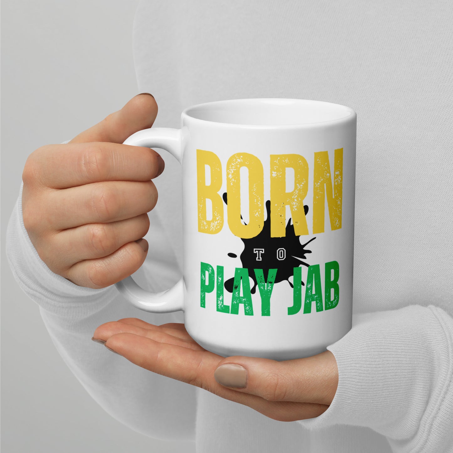 Born To Play Jab Paint Splash White Glossy Mug