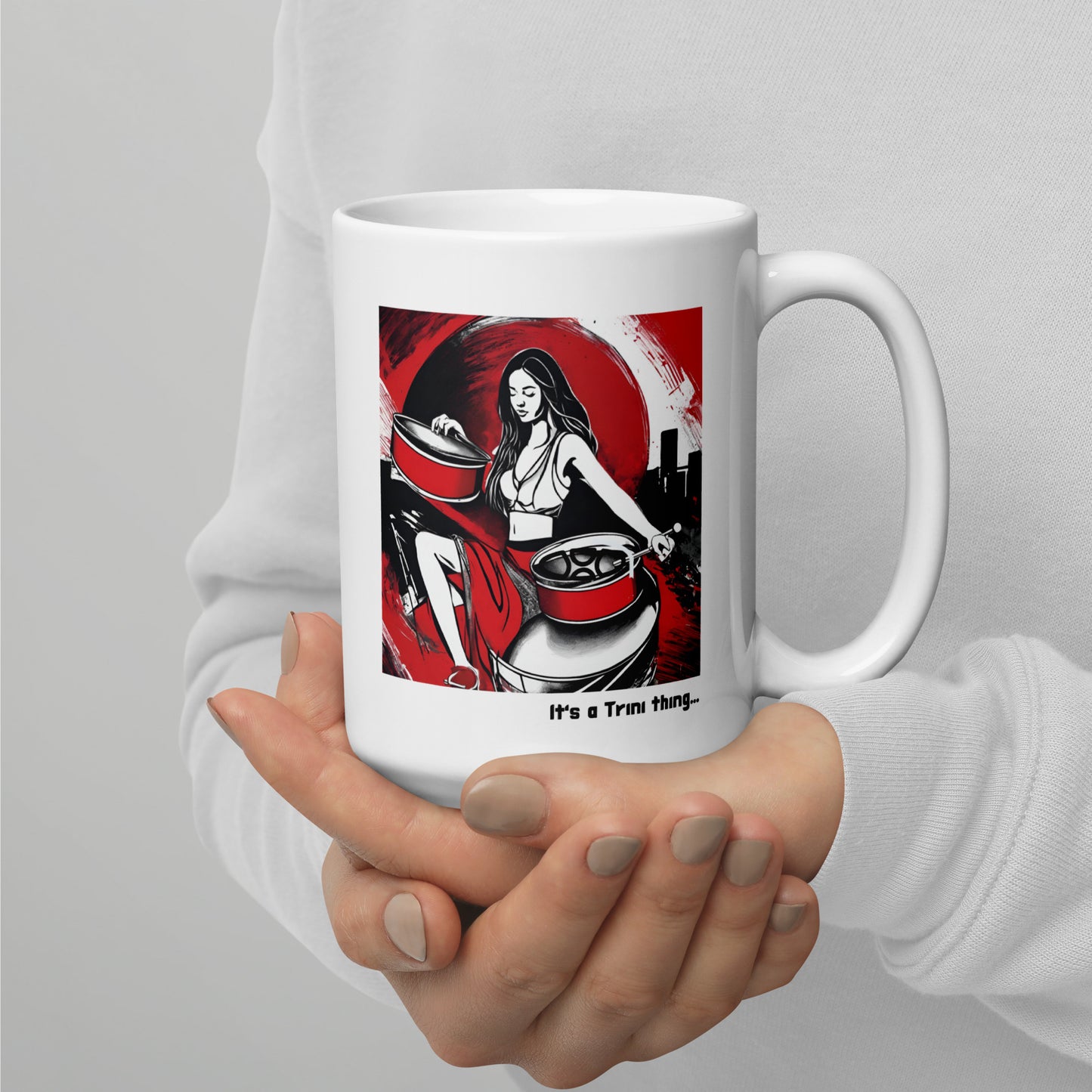 Young Woman Playing Steel Pan White Glossy Mug