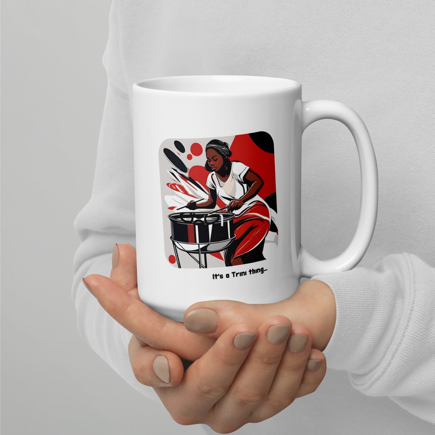 Black Woman Playing Steel Pan White Glossy Mug