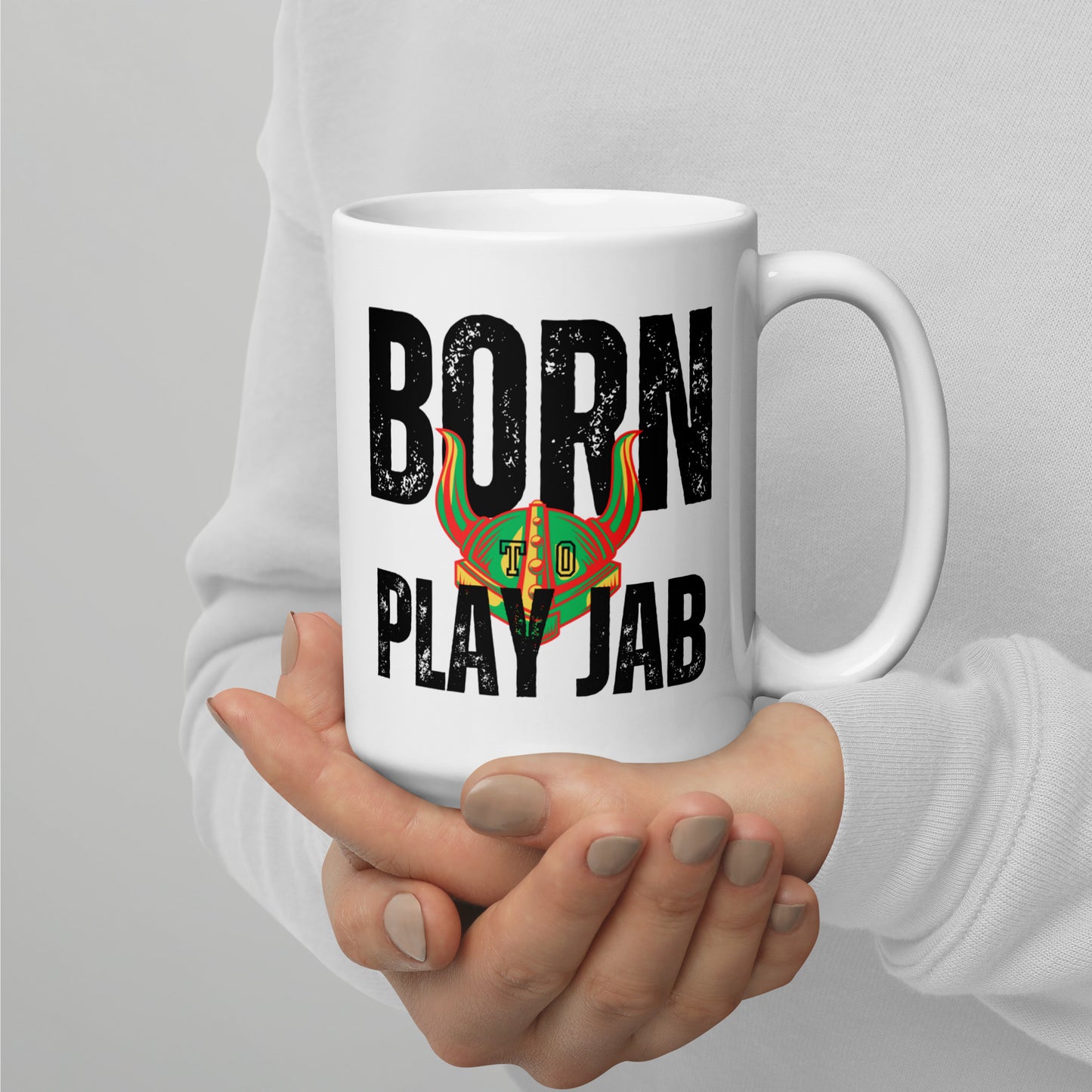 Born To Play Jab Helmet Light White Glossy Mug