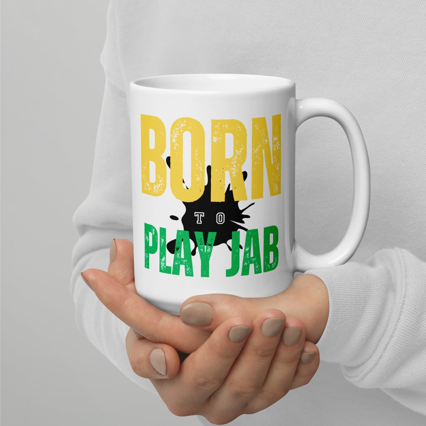 Born To Play Jab Paint Splash White Glossy Mug