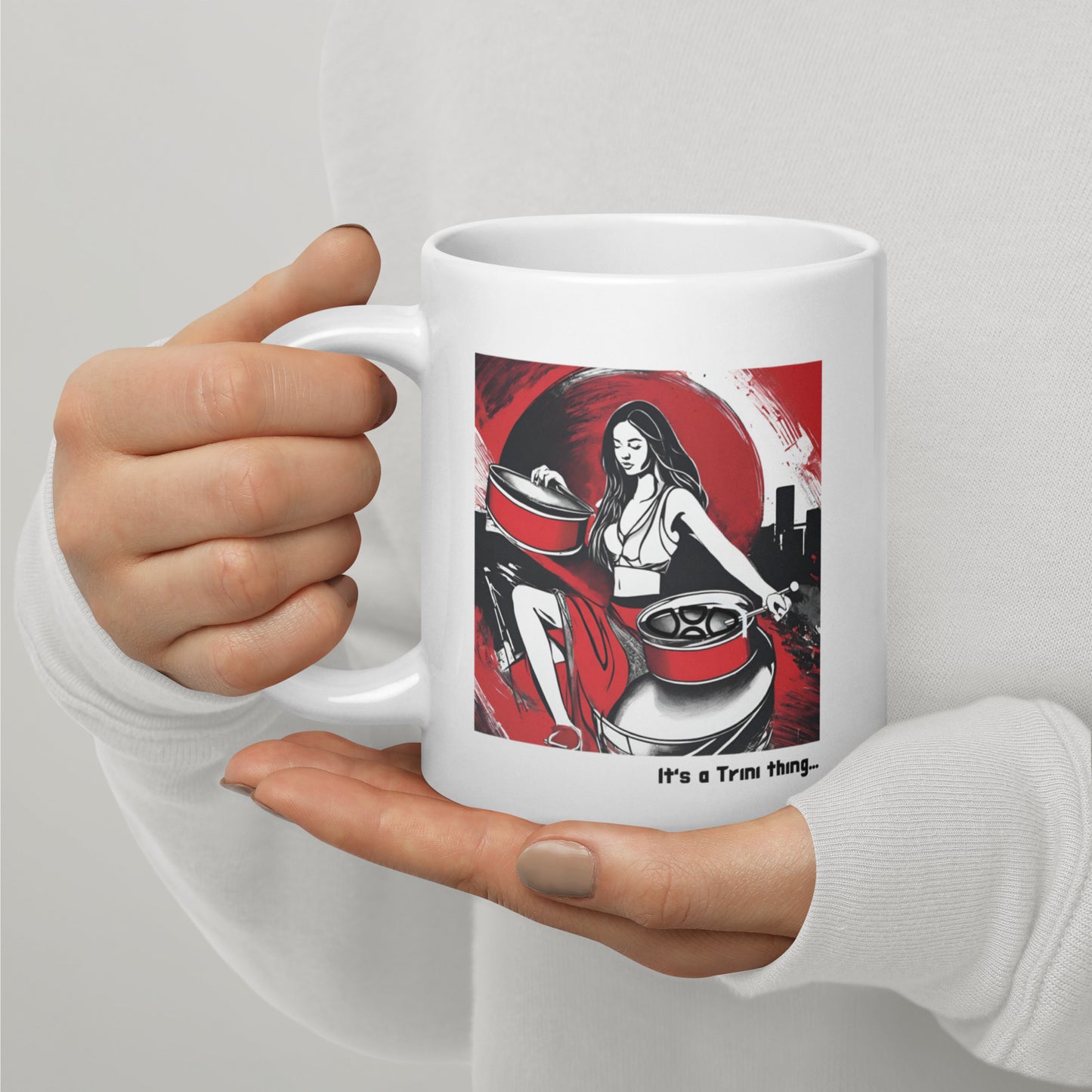 Young Woman Playing Steel Pan White Glossy Mug