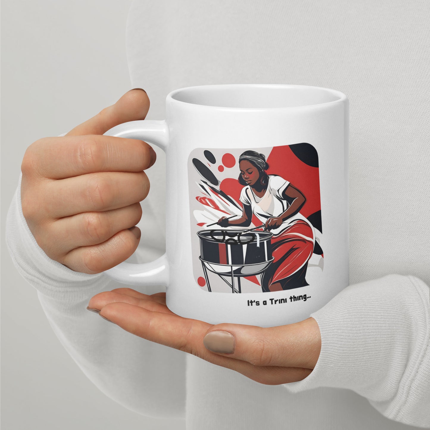 Black Woman Playing Steel Pan White Glossy Mug