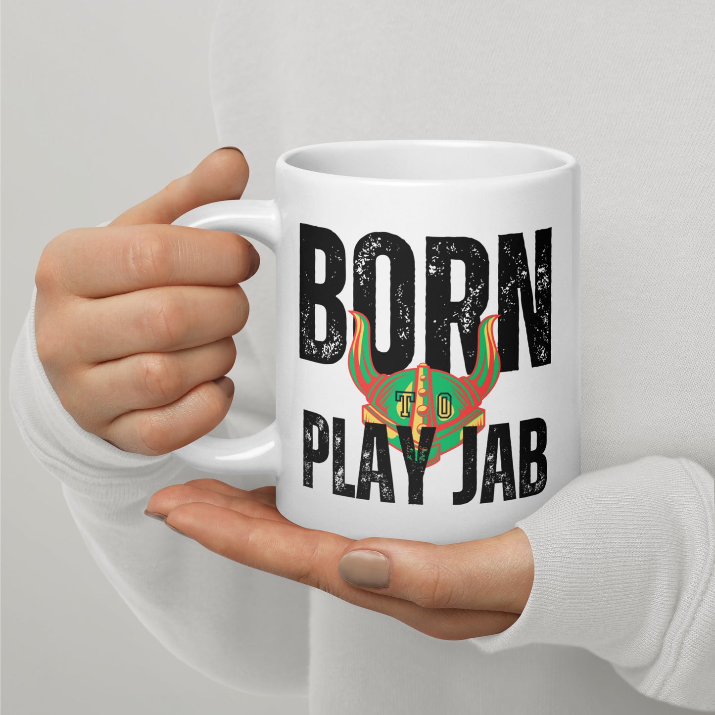 Born To Play Jab Helmet Light White Glossy Mug