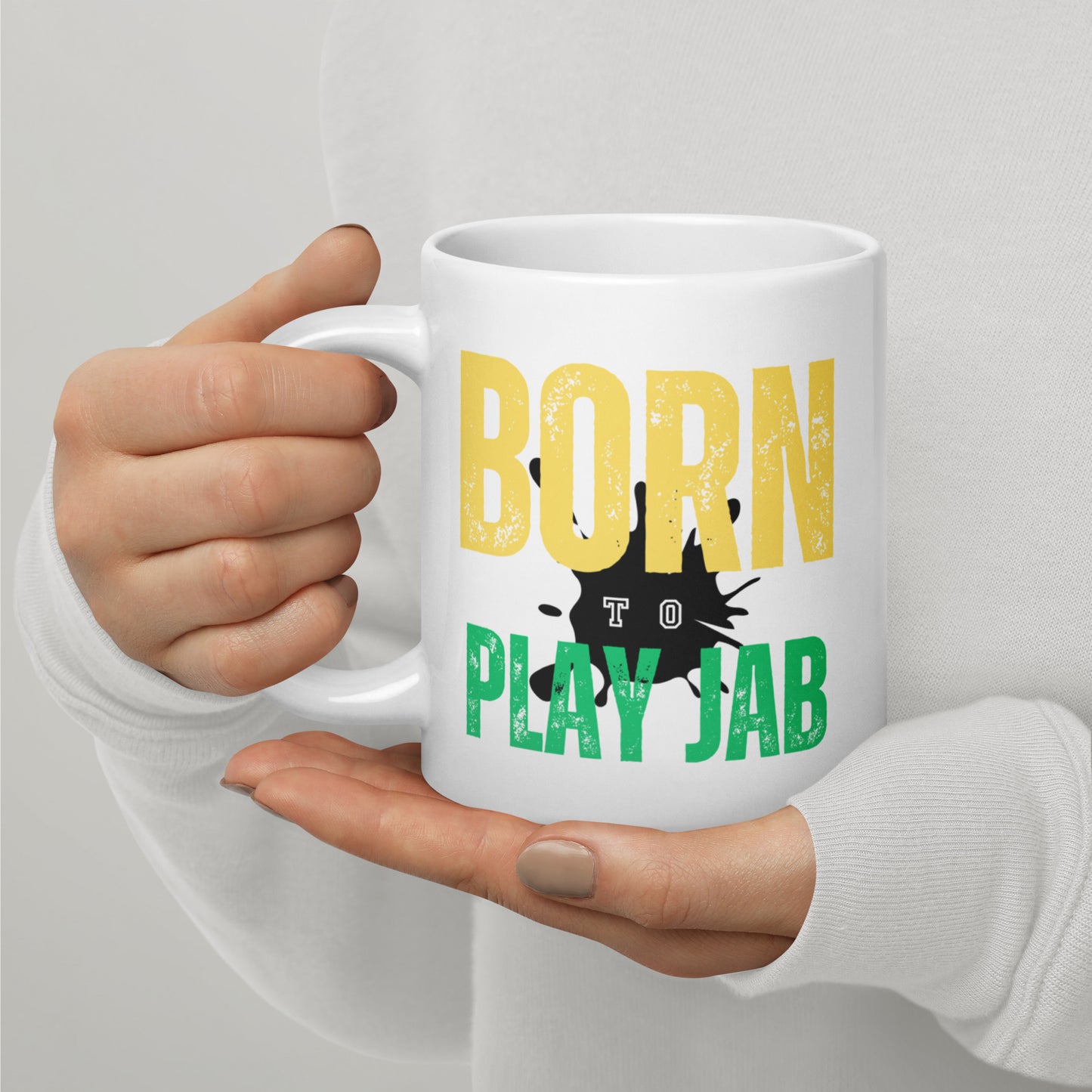 Born To Play Jab Paint Splash White Glossy Mug