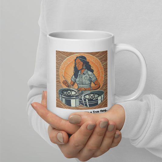 Young Black Woman Playing Pan White Glossy Mug