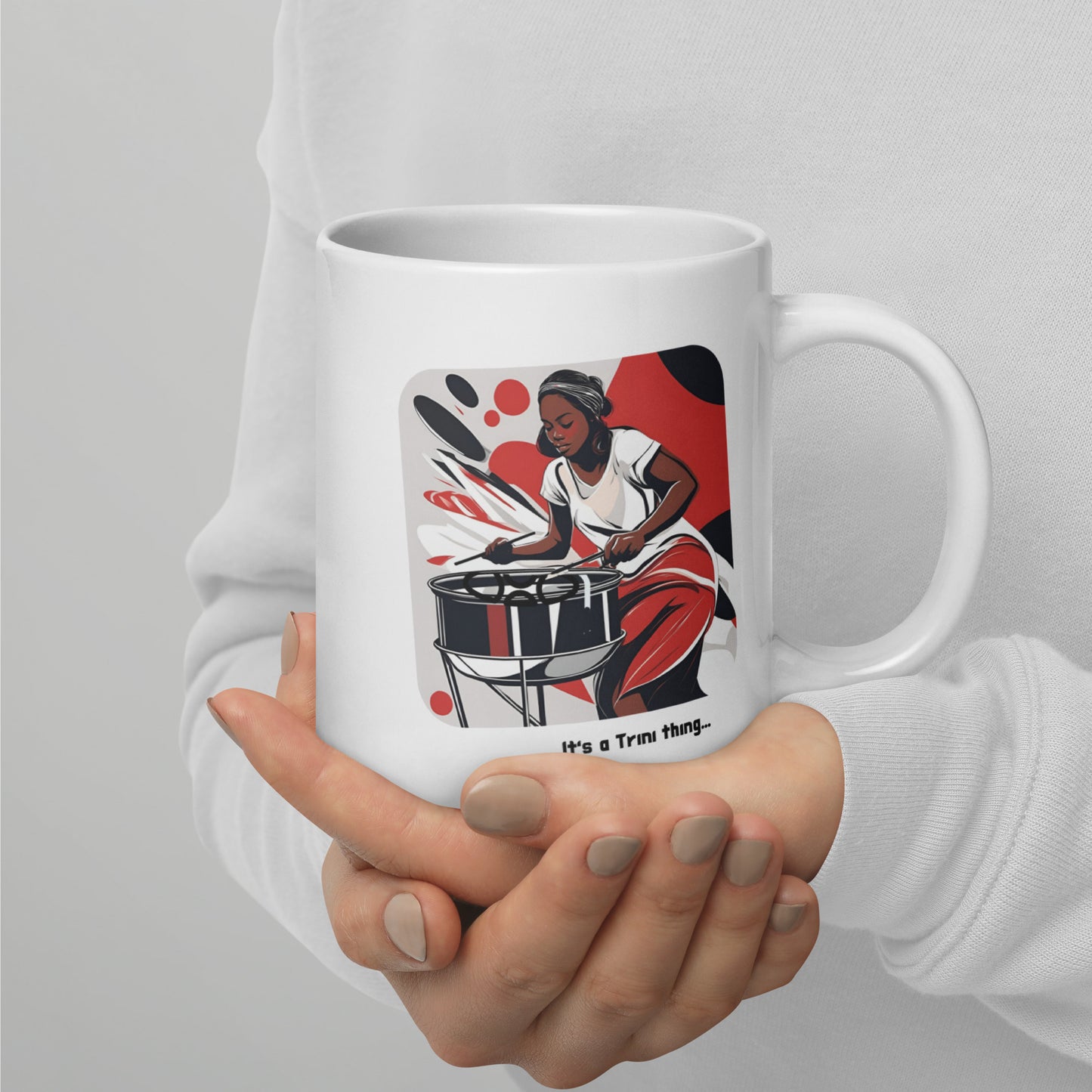 Black Woman Playing Steel Pan White Glossy Mug