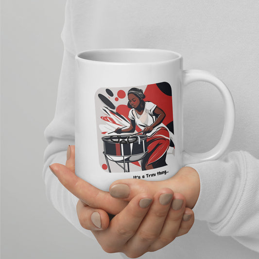 Black Woman Playing Steel Pan White Glossy Mug