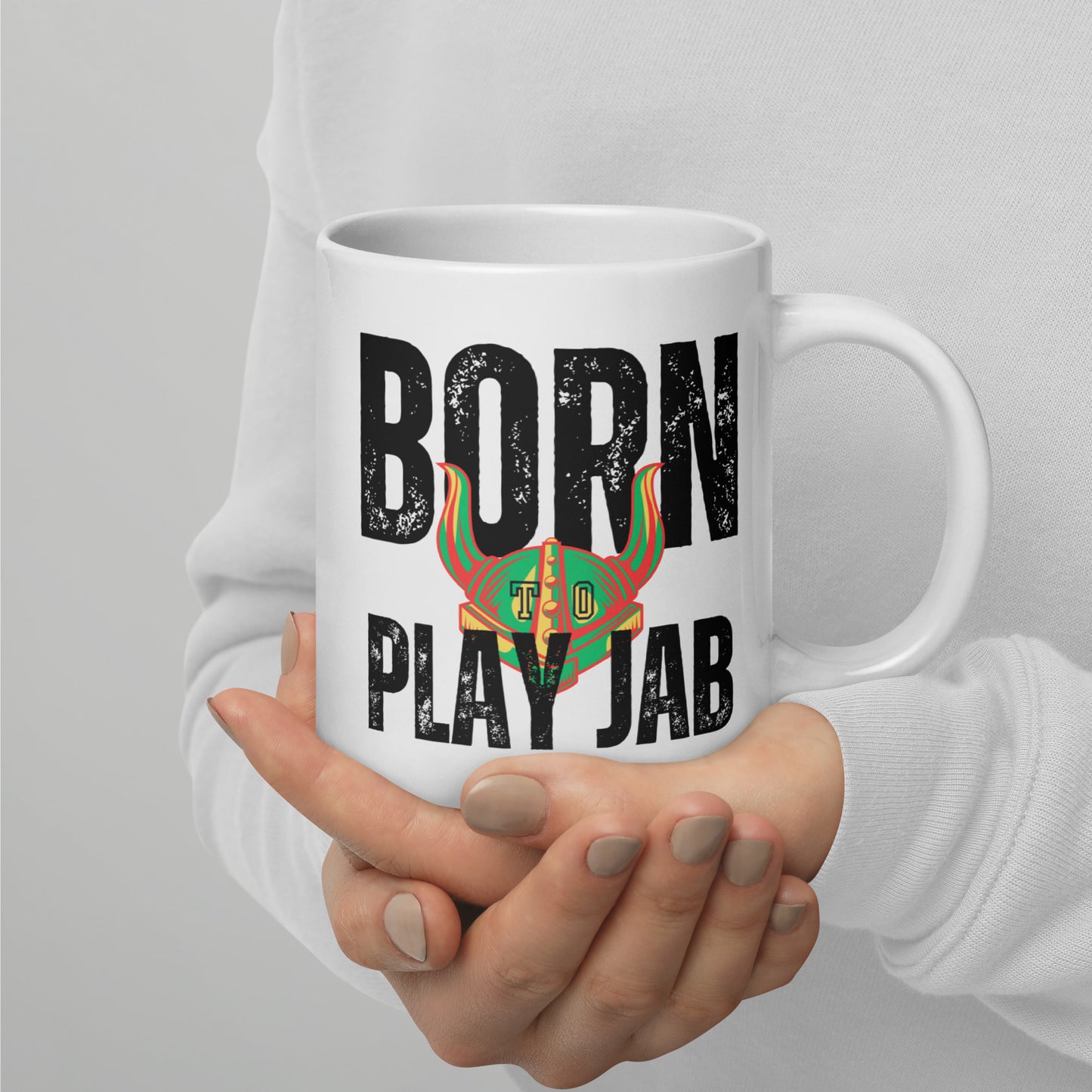 Born To Play Jab Helmet Light White Glossy Mug