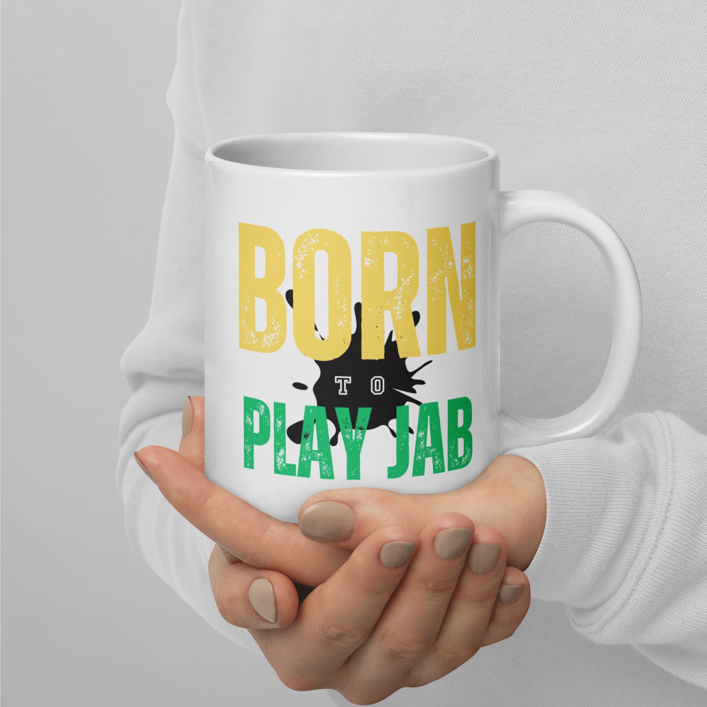 Born To Play Jab Paint Splash White Glossy Mug