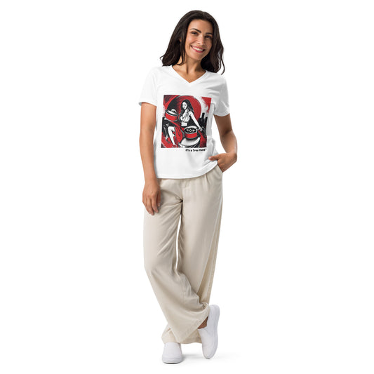 Young Woman Playing Steel Pan Women's Relaxed V-Neck T-Shirt